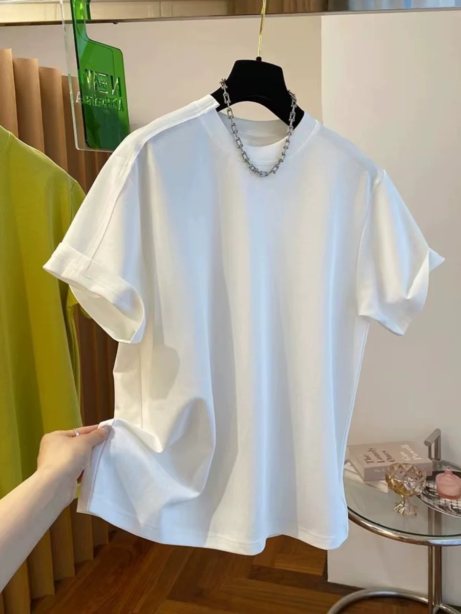 Áo thun nữ tay ngắn hè 2025 kiểu mới phong cách Hàn Quốc dáng rộng cao cấp chất liệu cotton nguyên chất áo lót màu tím