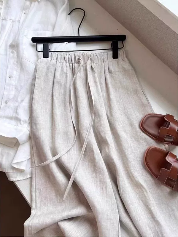 Quần ống rộng Tencel linen Yamamoto dành cho nữ, quần cotton-linen dài đến sàn, phong cách Nhật Bản, đa năng, thoải mái, mùa hè.
