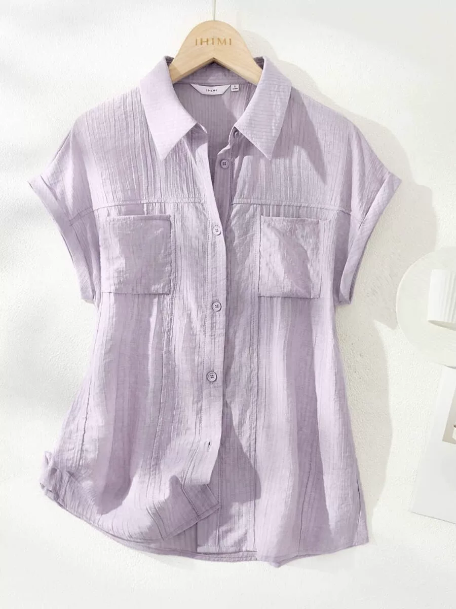 Áo sơ mi thời trang Hàn Quốc nữ hè 2026 chất liệu cotton linen, dáng rộng, size lớn, ôm dáng, tay ngắn, đơn giản, hợp xu hướng.