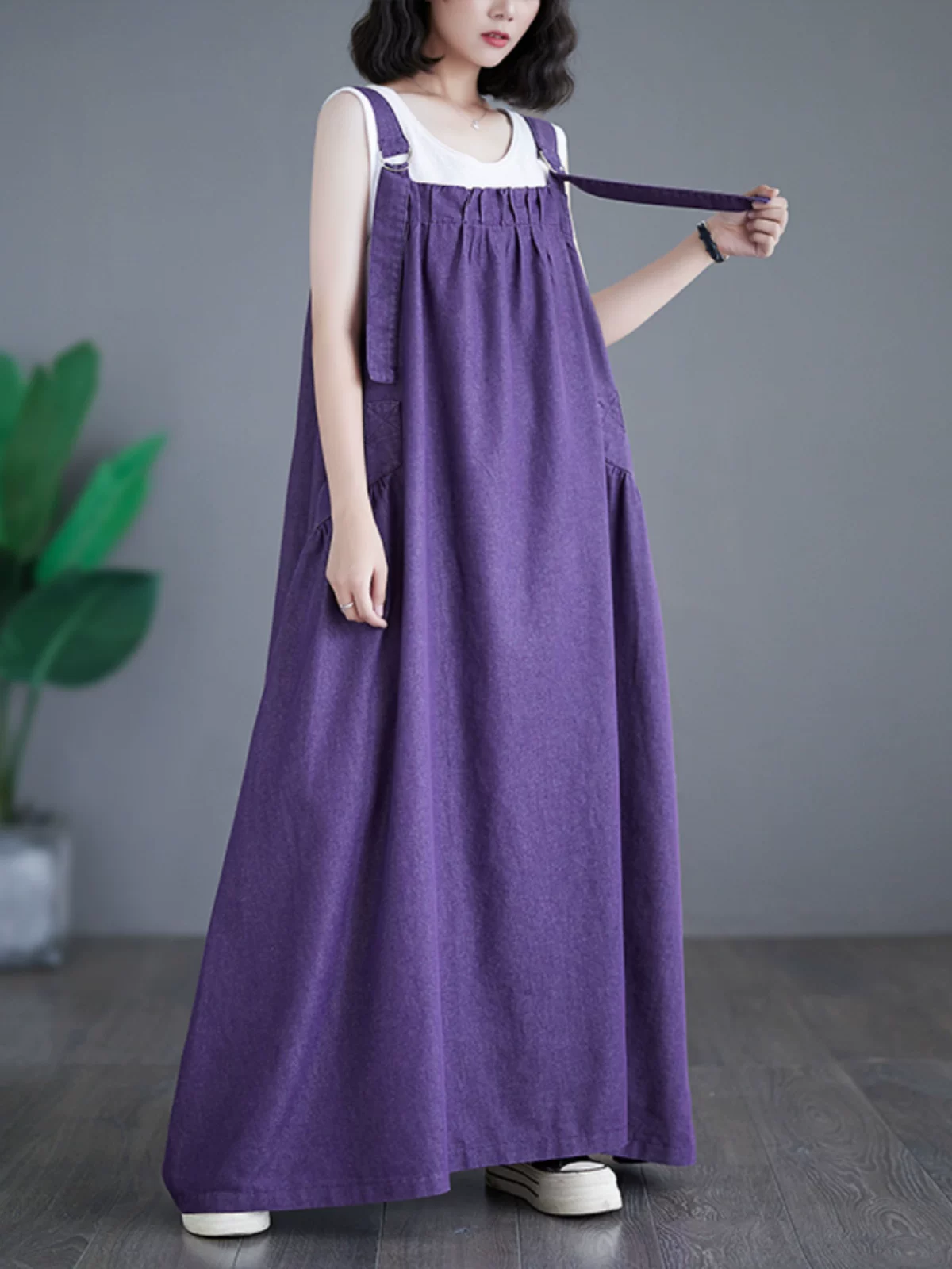 Đầm yếm cao cấp size lớn mẫu mới hè thu 2026, đầm dài retro dáng rộng tôn dáng chất liệu denim xòe