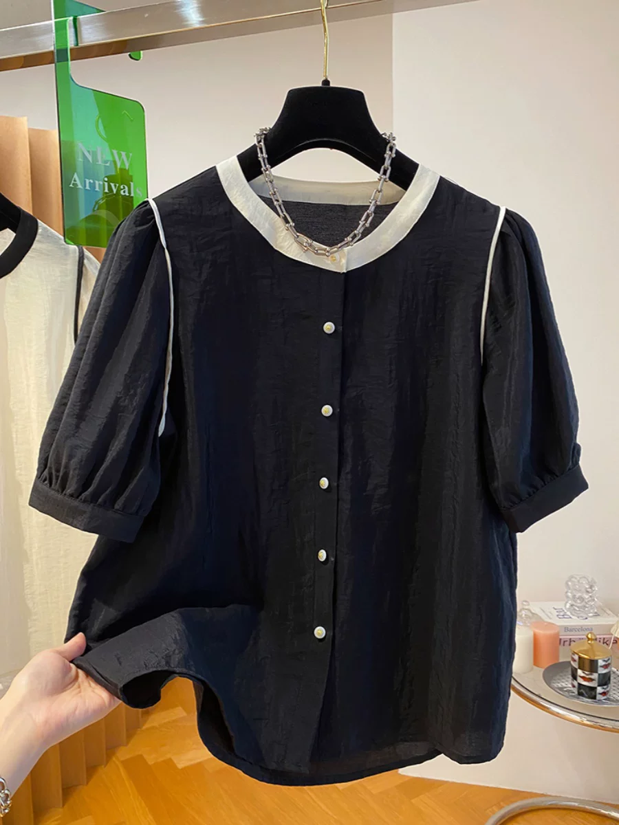 Áo thun Tencel nữ kiểu Hàn Quốc mới 2025, thiết kế độc đáo, dáng rộng, cổ tròn, tay ngắn, chất liệu mỏng, mặc hè.