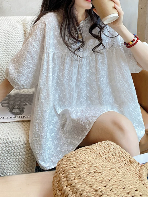 Áo sơ mi cotton và vải lanh dáng rộng phong cách Hàn Quốc dành cho nữ, mẫu mới hè 2026, size lớn, giúp thon gọn, che bụng, kiểu babydoll.