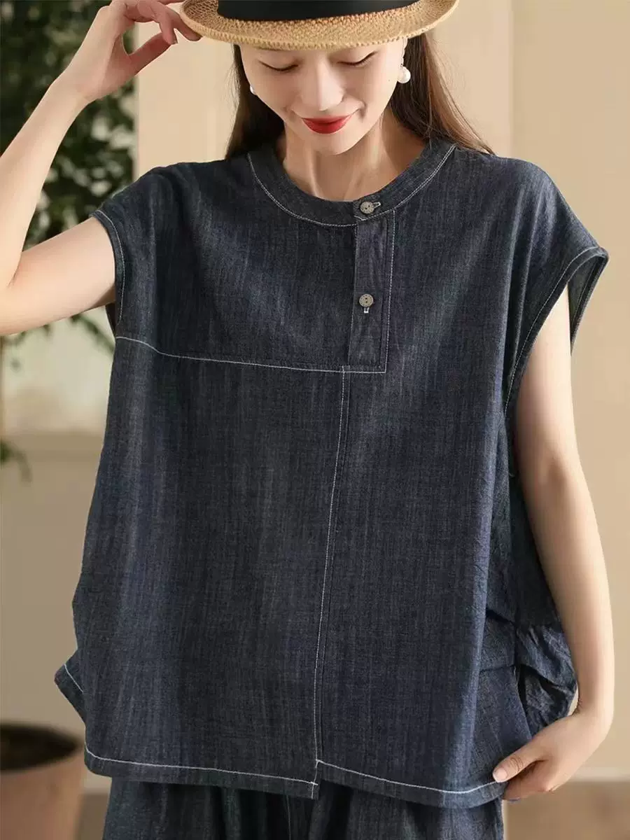 Áo sơ mi denim vintage giặt mài cho nữ thời trang hè 2025, kiểu xếp ly, dáng ôm, áo kiểu rộng rãi, tôn dáng.