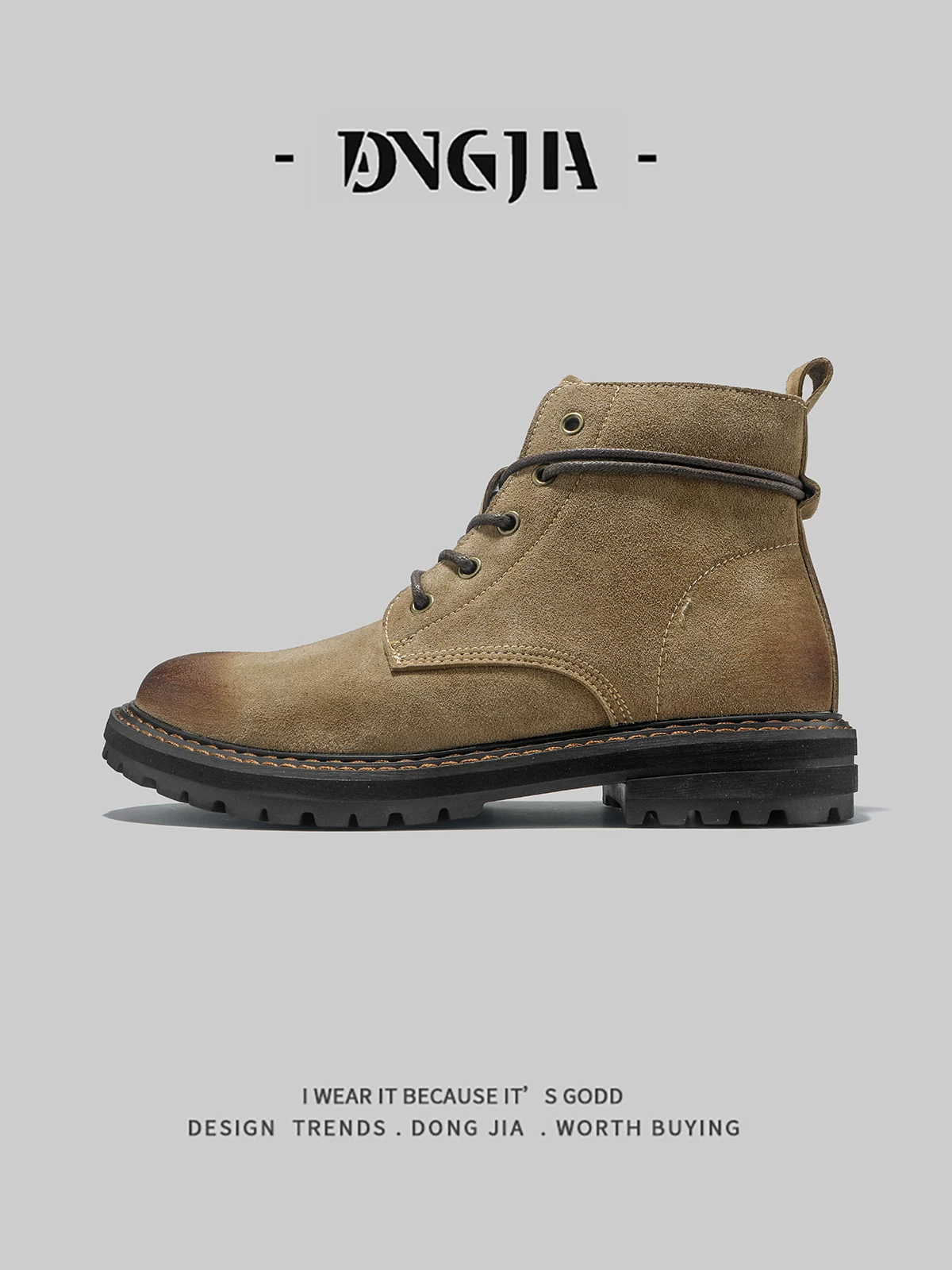 Dongjia Qshoes xuất khẩu giày bảo hộ lao động cổ điển phong cách Âu Mỹ, giày Martin nam bằng da lộn, giày cao cổ năm lỗ, giày ngắn cổ cao.