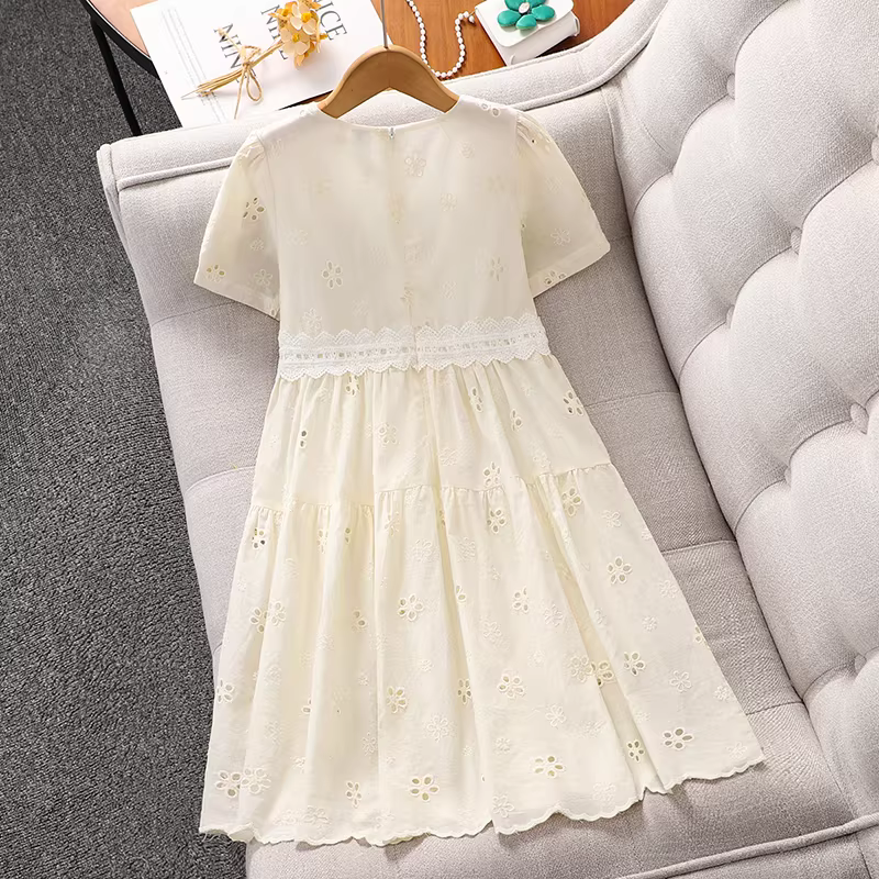 Váy hè bé gái kiểu mới 2025, váy ngắn tay khoét eo, phong cách mùa hè, váy công chúa siêu dễ thương, phong cách thường ngày cho bé gái