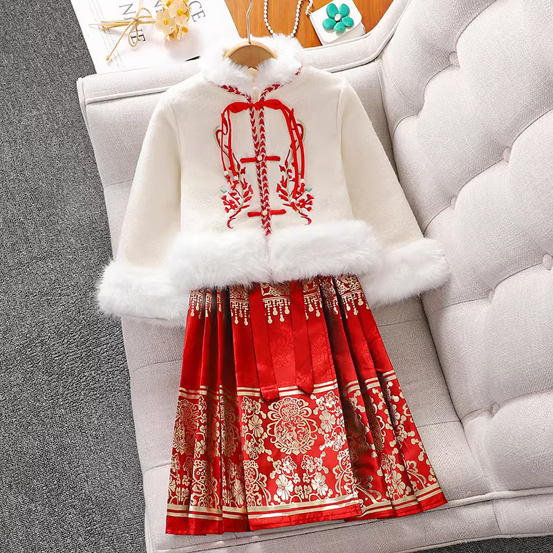 Áo khoác kiểu Hanfu kiểu Trung Hoa dành cho bé gái mùa thu đông, trang phục Tết cho bé gái lớn, áo khoác mùa đông, trang phục Tang dành cho trẻ em, trang phục chào mừng năm mới.