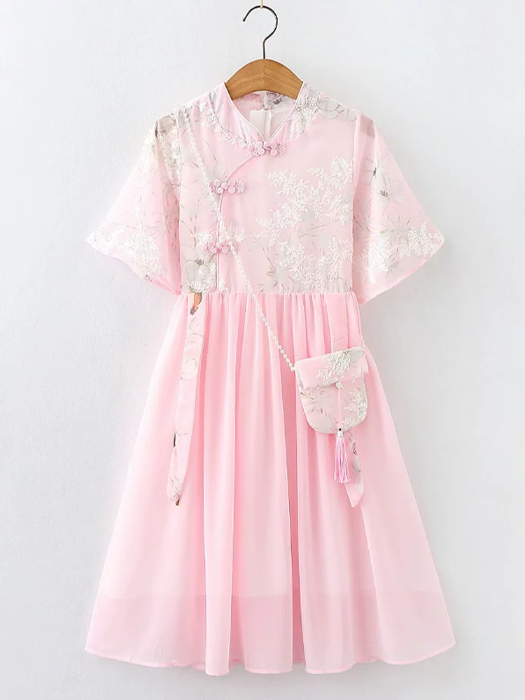 Váy mùa hè kiểu Hanfu cho bé gái, sườn xám voan như tiên, váy công chúa cổ điển cho trẻ em, váy mùa hè cho trẻ em.
