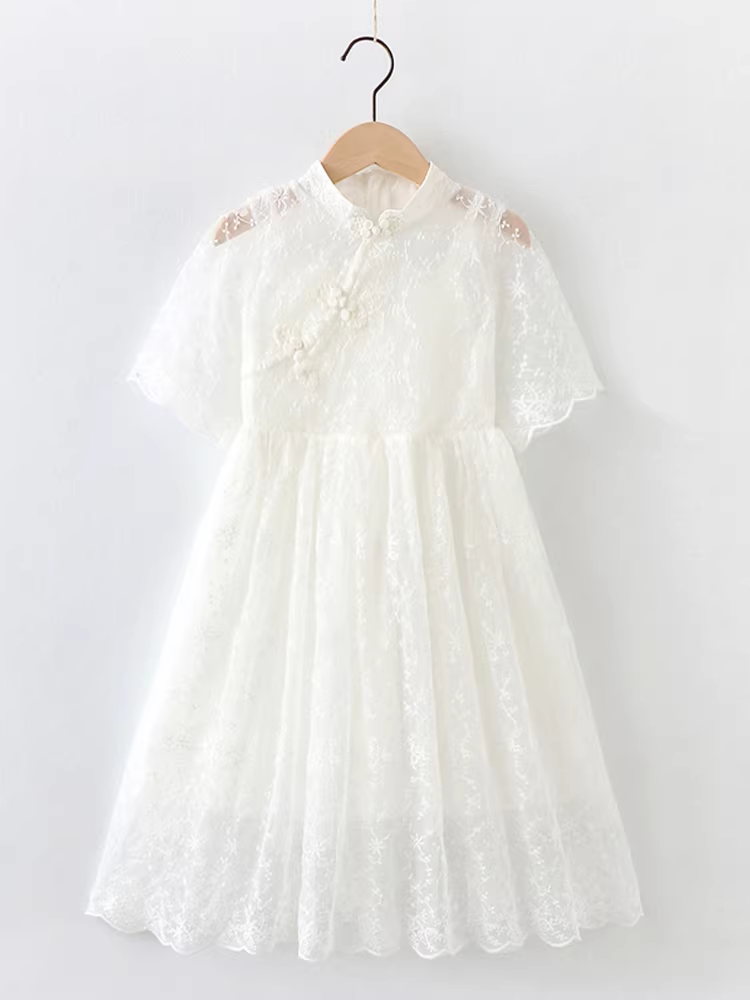 Váy hè cho bé gái 2025 kiểu mới, váy Hanfu trẻ em, váy công chúa mùa hè ren trắng thời trang