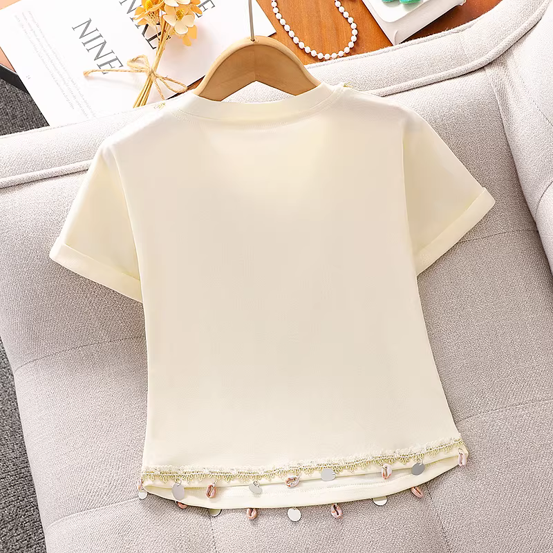 Đầm hè kiểu boho tay ngắn cho bé gái, mẫu mới hè 2025, chất liệu mỏng, kiểu dáng suông, chân váy ngắn