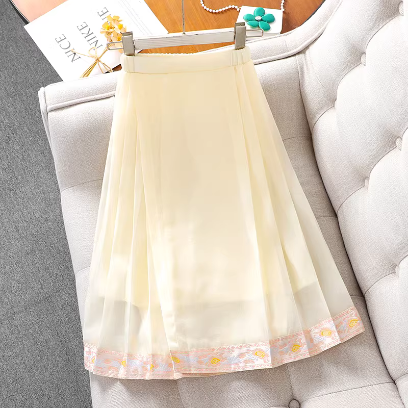 Bộ Hanfu hai mảnh cho bé gái, kiểu mới 2025 dành cho bé gái lớn hơn, áo cardigan và váy thêu phong cách Trung Hoa, bộ mỏng mùa hè