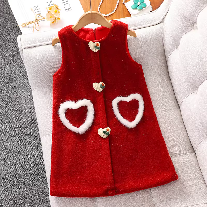 Bộ trang phục Tết thiếu nhi, áo len đầm mùa đông, quần áo Tết 2025 cho bé gái, bộ đồ Tết màu đỏ