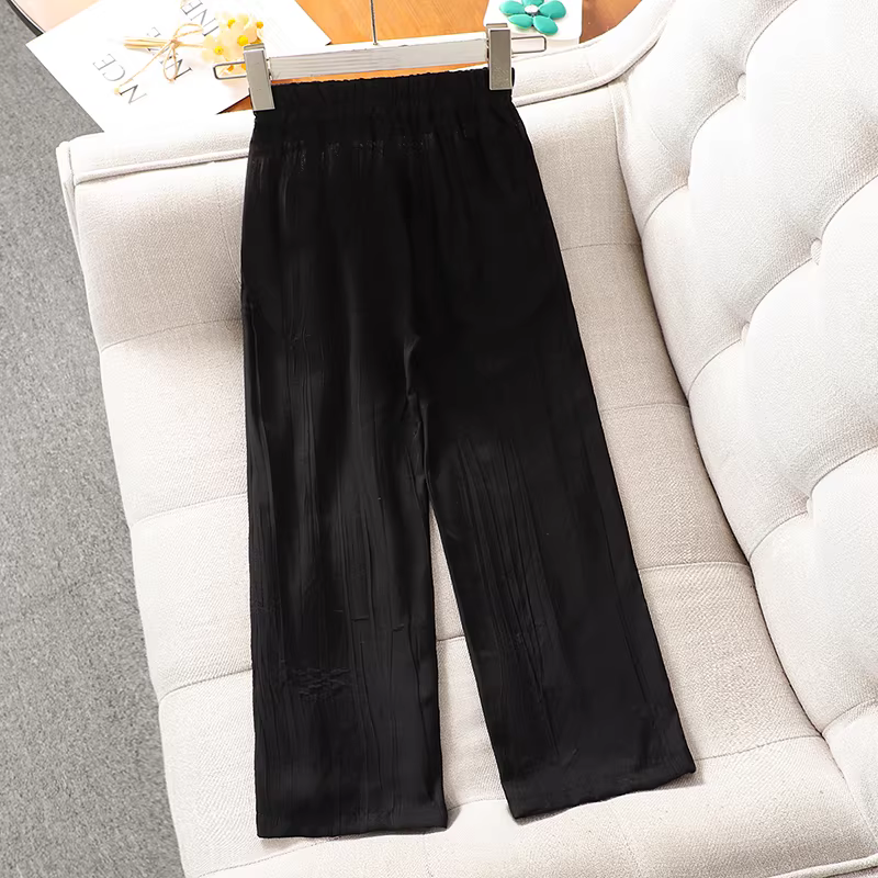 Quần ống rộng nữ mùa hè 2025 kiểu mới, quần đen rộng rãi, phong cách Nhật Bản, quần dài xếp ly nữ