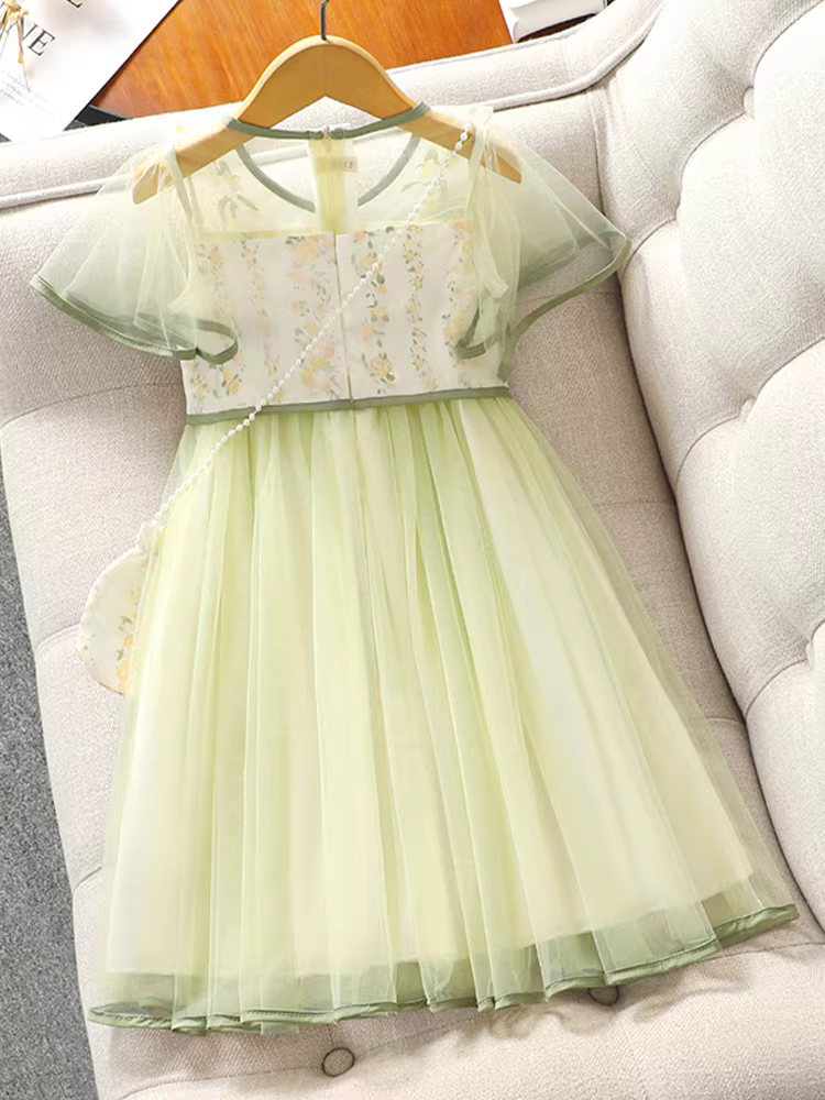 Váy Hanfu cho bé gái, kiểu mới hè 2025, phong cách Trung Hoa, kiểu cổ điển, váy voan, váy công chúa siêu tiên nữ cho bé gái