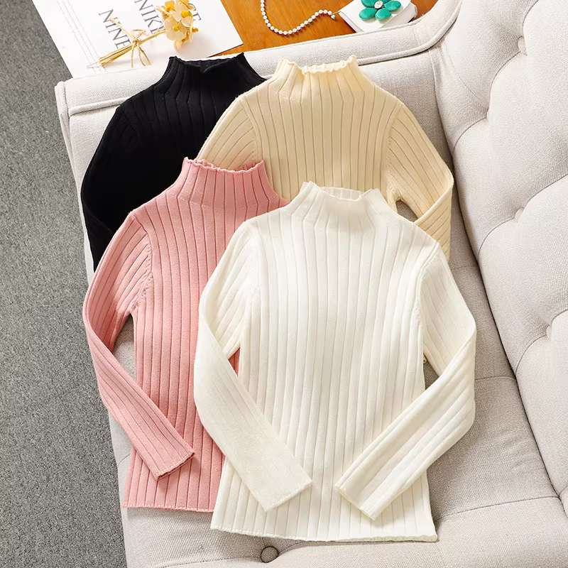 Áo len mùa đông cho bé gái, áo len dệt kim dày lót lông cừu kiểu mới 2025 cho trẻ em, áo len trắng mùa thu đông cho bé gái