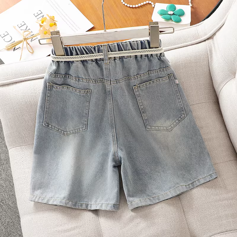 Quần short denim nữ mùa hè 2025 kiểu mới thời trang, quần lửng rộng rãi, chất liệu mỏng, dành cho bé gái lớn