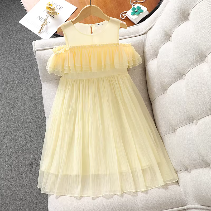 Váy công chúa cho bé gái hè 2025 kiểu mới, váy bé gái trễ vai mùa hè, váy voan bé gái, váy mùa hè dễ thương
