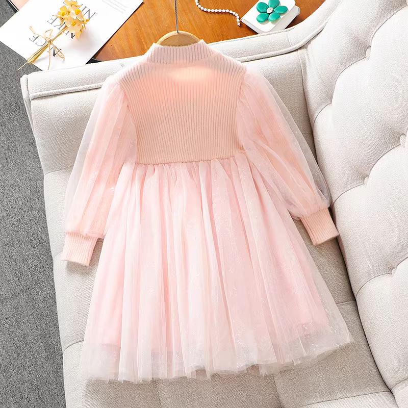 Váy bé gái thu đông 2025 kiểu mới, áo len bé gái thời trang, váy voan mùa đông, váy công chúa trẻ em