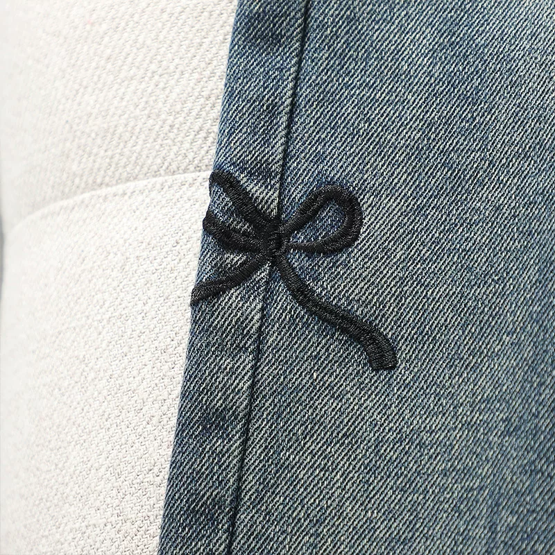 Quần jeans ống rộng dáng thẳng cho bé gái, quần dài thắt nơ mùa xuân thu 2025 kiểu mới, quần thường ngày cho bé gái lớn, mặc mùa thu