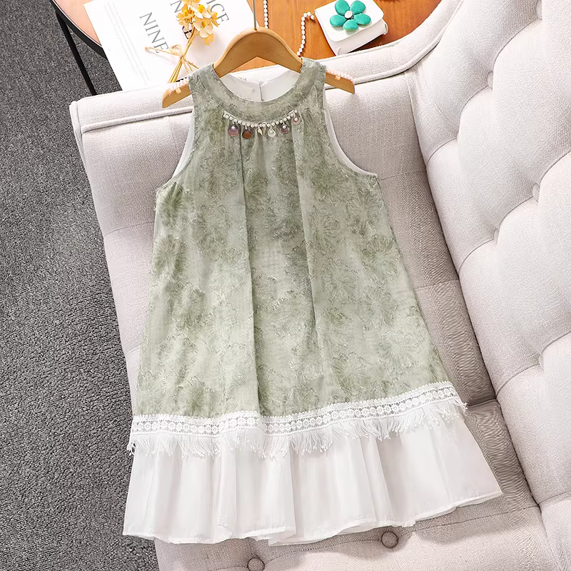 Váy boho mùa hè kiểu mới 2025 cho bé gái, váy yếm không tay, váy đi biển cho bé