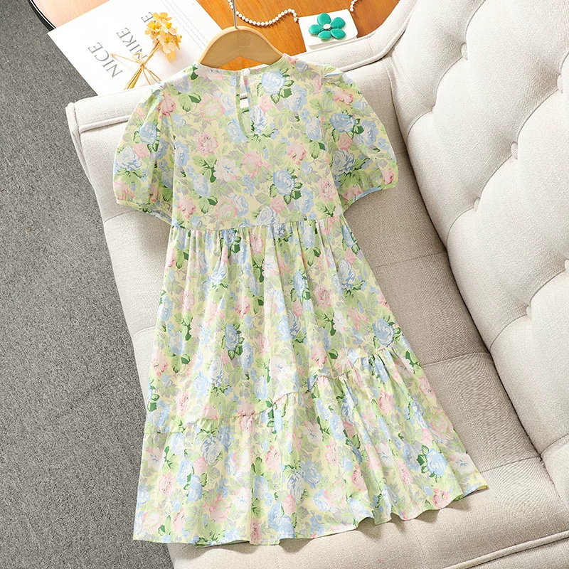 Váy hè bé gái 2025 kiểu dáng mới họa tiết hoa phong cách đồng quê chất liệu cotton size trung và lớn quần áo trẻ em váy công chúa bé gái