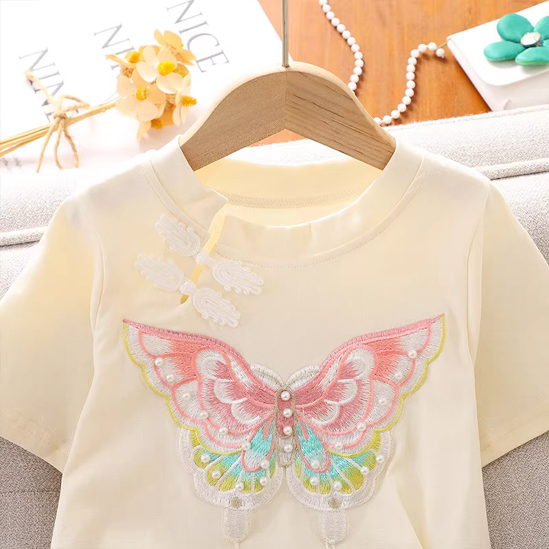 Váy kiểu Trung Hoa cho bé gái mặc mùa hè 2025 kiểu mới váy áo thun ngắn tay cho bé gái lớn mùa hè váy Hanfu sườn xám