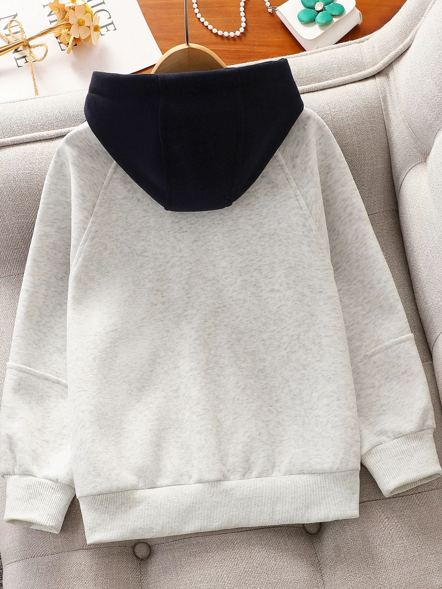Áo khoác phong cách preppy cho bé gái mùa xuân thu mới 2025, áo thể thao trẻ em, áo khoác cardigan có mũ cho bé gái mùa thu