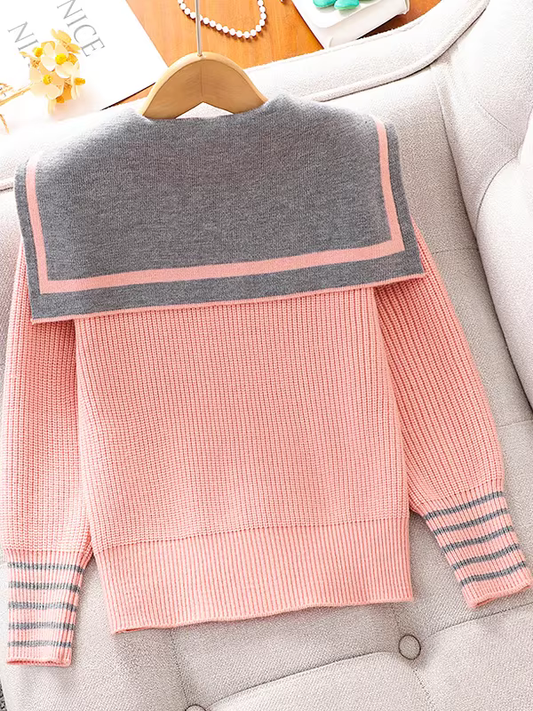Áo len cardigan bé gái xuân 2025 mẫu mới áo thun dệt kim phong cách preppy cho bé gái mùa xuân thu áo cổ thủy thủ