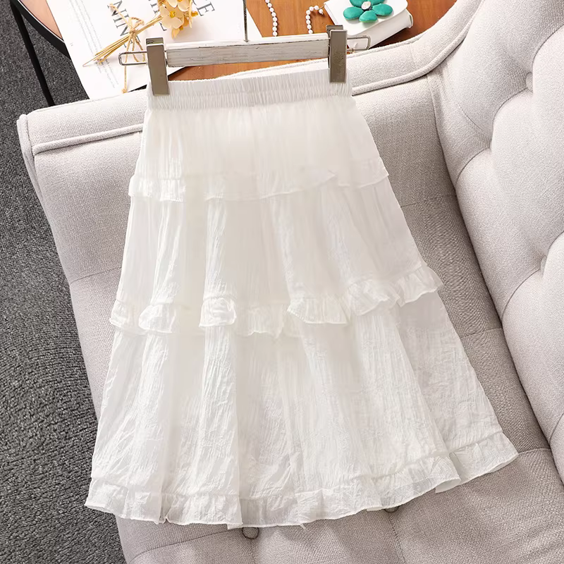 Váy bé gái 2025, quần áo mùa hè mới, váy bánh mì mỏng cho trẻ em, phong cách mùa hè, váy công chúa trắng xù xì cho bé gái