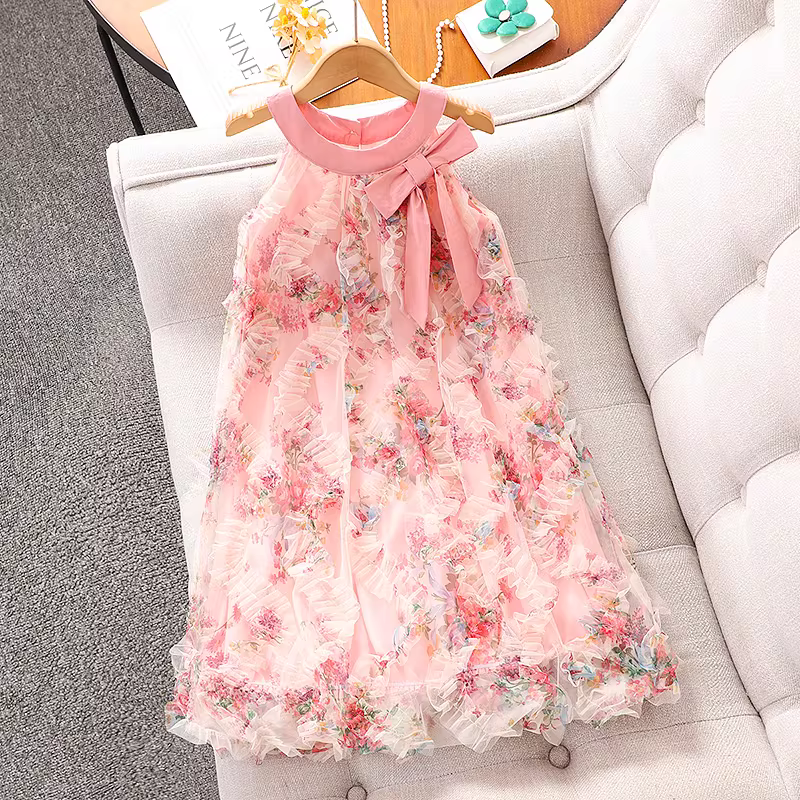 Váy hè bé gái 2025 kiểu mới họa tiết hoa công chúa, váy mỏng mùa hè siêu tiên nữ, váy yếm trẻ em