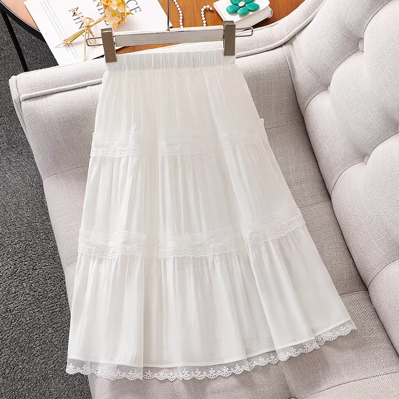 Váy ren mùa hè cho bé gái, kiểu mới 2025, váy chữ A cao eo tôn dáng, đầm công chúa mùa hè cho trẻ em