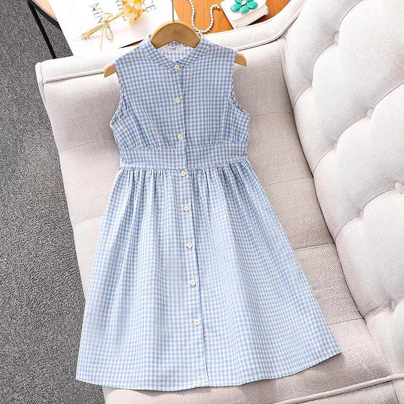 Váy bé gái hè 2025 kiểu mới, váy yếm không tay, phong cách Pháp, quần áo trẻ em, váy áo kiểu dáng thon gọn