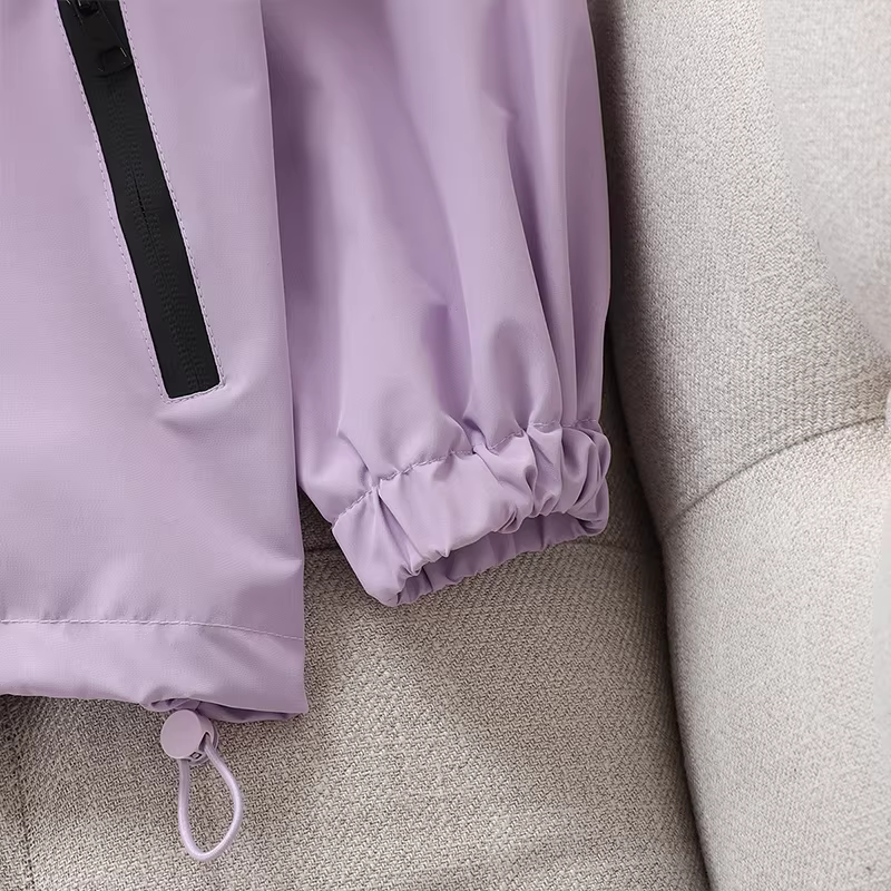 Áo khoác thể thao ngoài trời có mũ trùm đầu cho bé gái mùa thu 2025, áo khoác trẻ em chống thấm nước mới mùa xuân thu, áo khoác bé gái