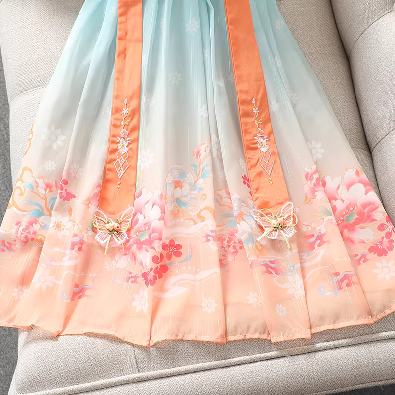 Váy Hanfu mùa hè cho bé gái 2025, kiểu Trung Hoa mới, váy mùa hè kiểu cổ, váy công chúa voan