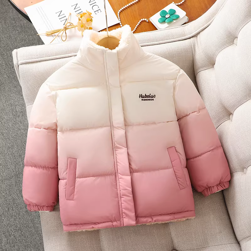 Áo khoác cotton có thể đảo ngược dành cho bé gái, quần áo mùa thu đông, áo khoác ngoài dày dặn ấm áp cho trẻ em, áo khoác nhung phối màu thời trang cho bé gái