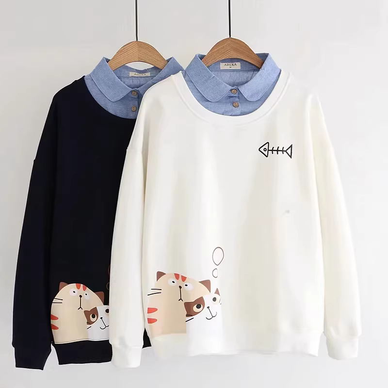 Áo nỉ bé gái xuân thu 2025, quần áo trẻ em mới phong cách thu đông cho trẻ lớn, áo giả hai mảnh, quần áo dài tay mùa thu cho trẻ em