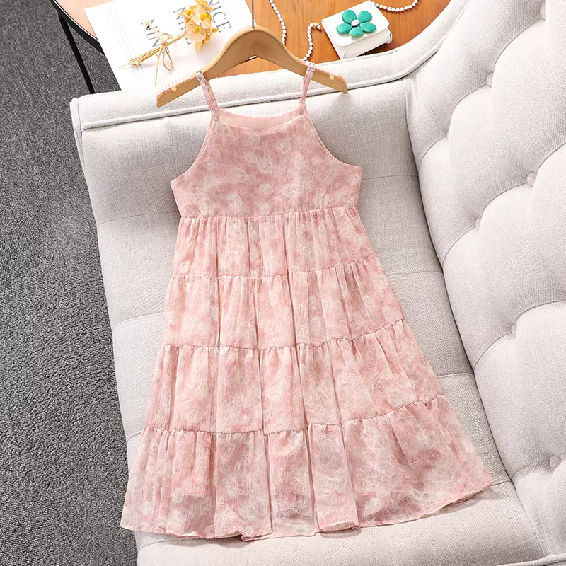 Bộ đầm hè cho bé gái, áo vest denim và chân váy yếm, trang phục hè 2025, đầm công chúa mới cho bé