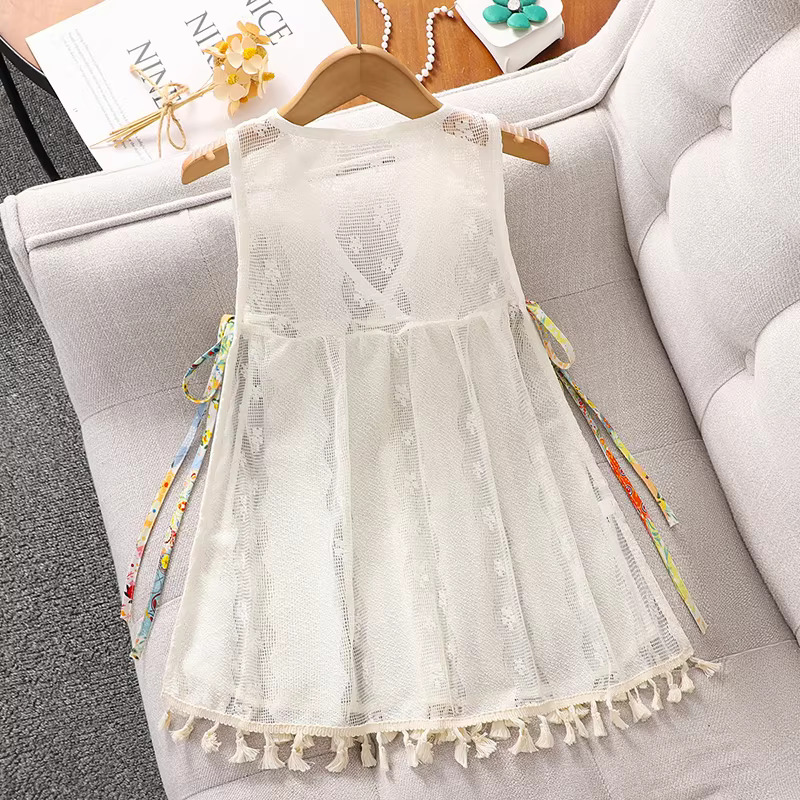 Váy hè bé gái 2025 kiểu mới, váy dây ren bé gái, váy hoa đi biển mùa hè cho trẻ em