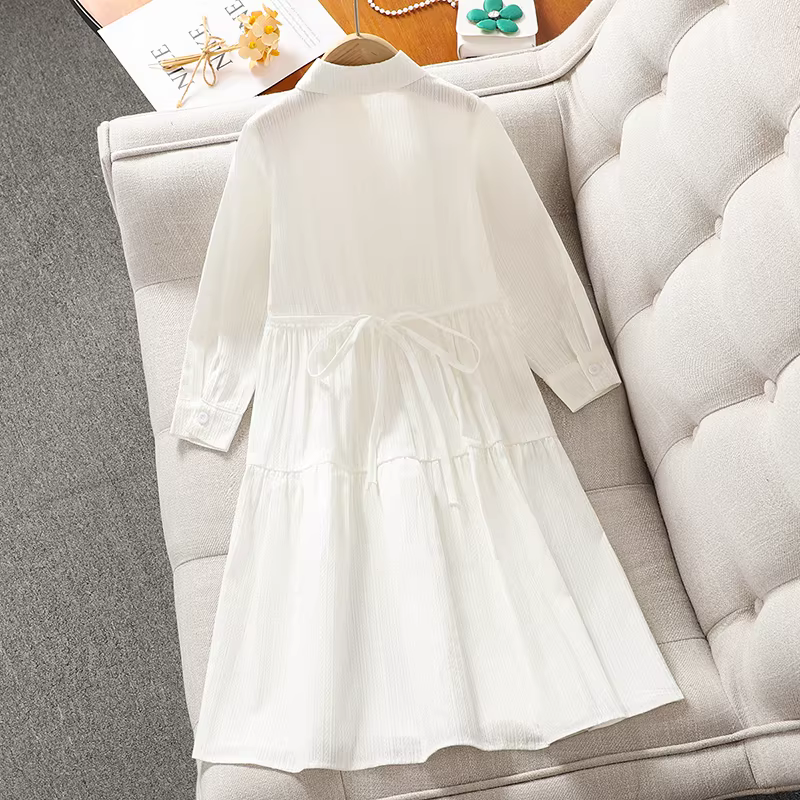 Váy cổ sơ mi xếp ly cho bé gái, váy công chúa cao cấp phong cách preppy mới mùa xuân thu 2025 cho bé gái