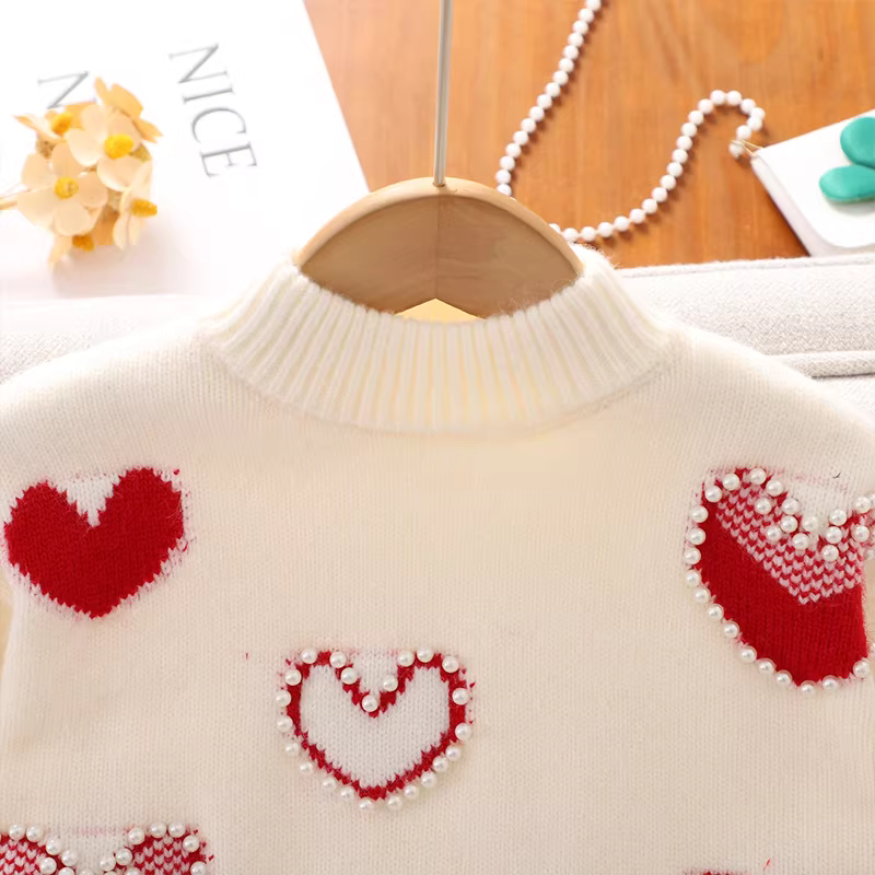 Áo len mùa thu đông năm mới 2025 kiểu mới cho bé gái lớn, áo len lót lông cừu, áo mùa đông năm mới cho bé gái