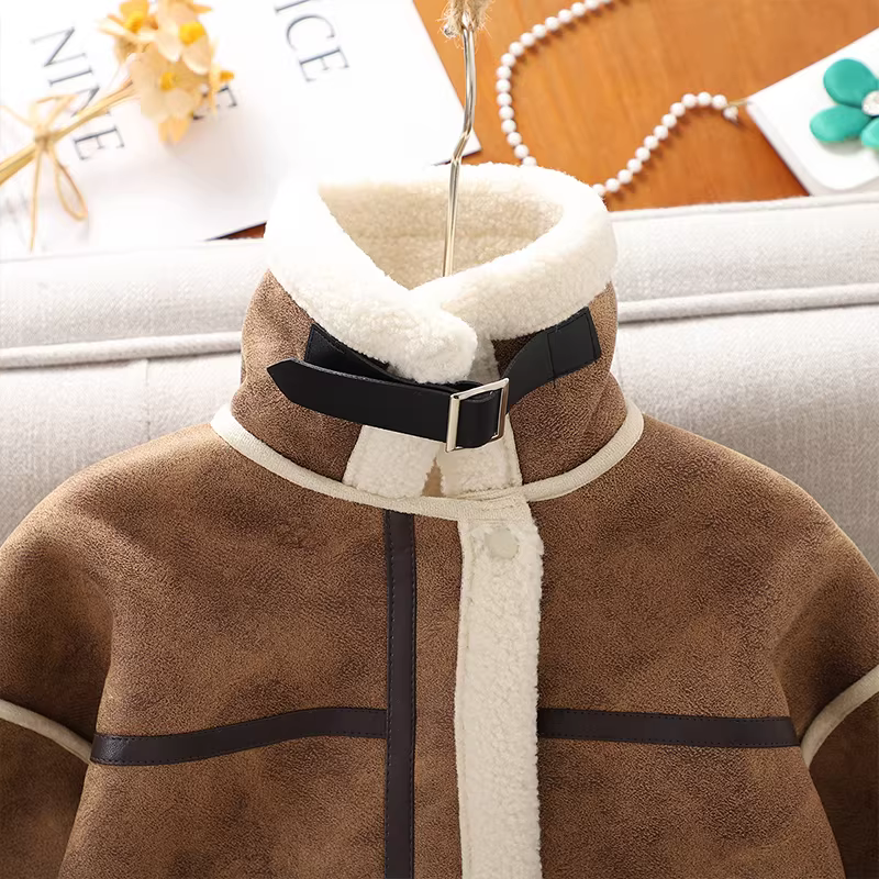 Áo khoác dày lót lông cừu mùa đông cho bé gái mới 2025, áo khoác lông thú liền thân mùa thu đông cho trẻ em