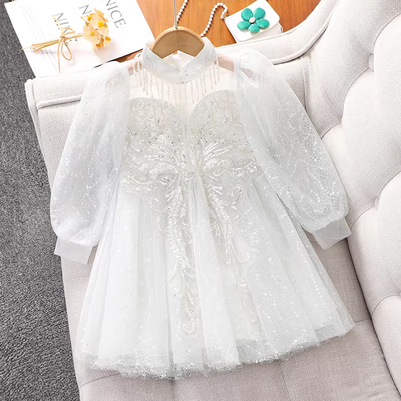 Váy đầm cao cấp cho bé gái, quần áo mùa xuân trẻ em 2025, váy công chúa mới, trang phục biểu diễn xuân thu, đầm trẻ em