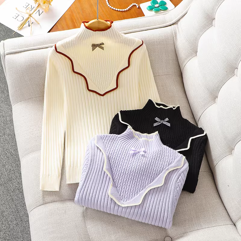 Áo lót cổ lọ nửa cao cho bé gái, kiểu mới thu đông 2025, áo len mùa đông cho bé gái, lớp trong dày dặn.