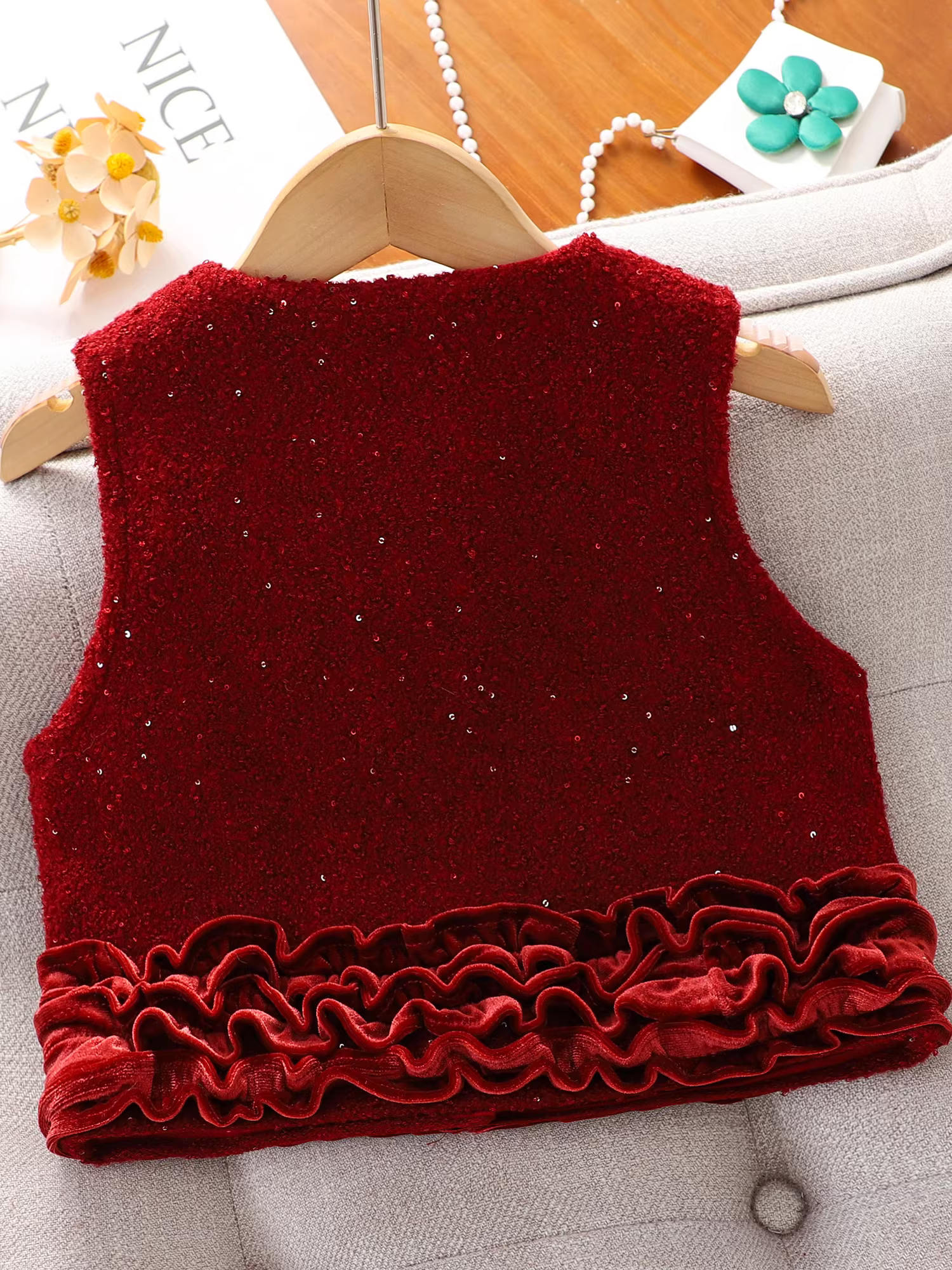 Bộ đầm bé gái thu đông mới 2025, áo len đỏ Tết thiếu nhi, bộ đồ Tết bé gái lót lông