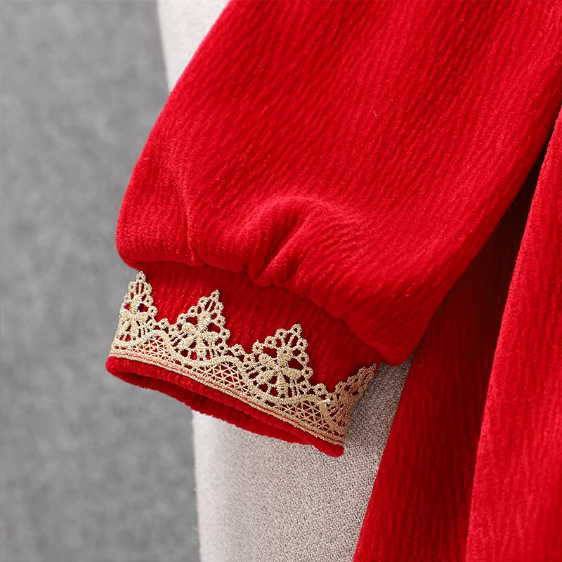 Váy nhung thu đông bé gái, quần áo Tết trẻ em, quần áo mùa đông, quần áo Tết đỏ, váy Tết bé gái, váy