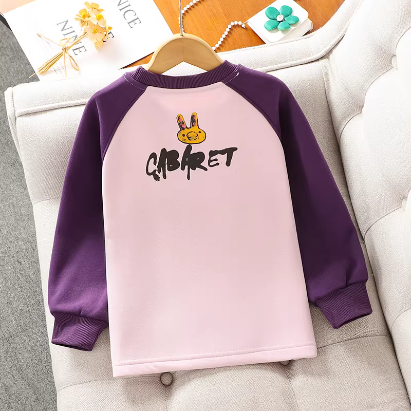 Áo thun bé gái thu đông 2025 kiểu mới, áo thun in hình lót lông dày dặn, áo thun mùa đông, áo lót bé gái