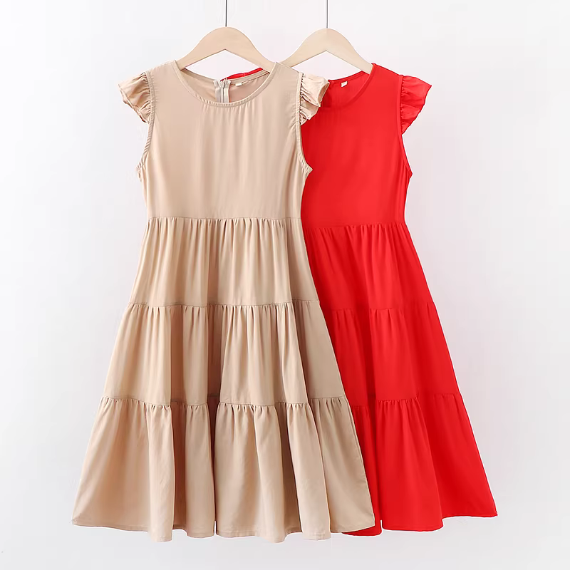 Váy vest mùa hè cho bé gái, váy màu trơn phong cách Hàn Quốc cho trẻ em, trang phục mùa hè cho trẻ lớn, váy mùa hè cotton nguyên chất không tay, mỏng.