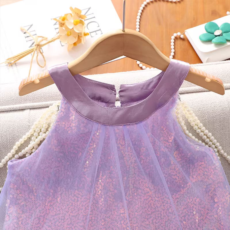 Váy công chúa lưới siêu tiên nữ mùa hè 2025 kiểu mới, váy liền thân không tay cho bé gái, váy dây