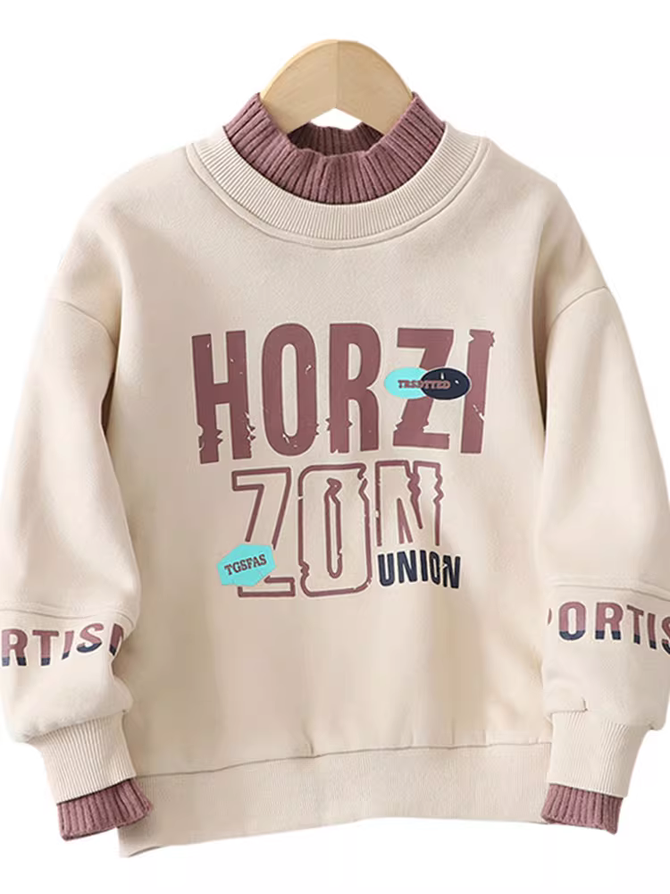 Áo len nữ bé gái 2025 kiểu dáng mới thu đông, cổ nửa cao, áo len nỉ dày giữ ấm cho bé lớn