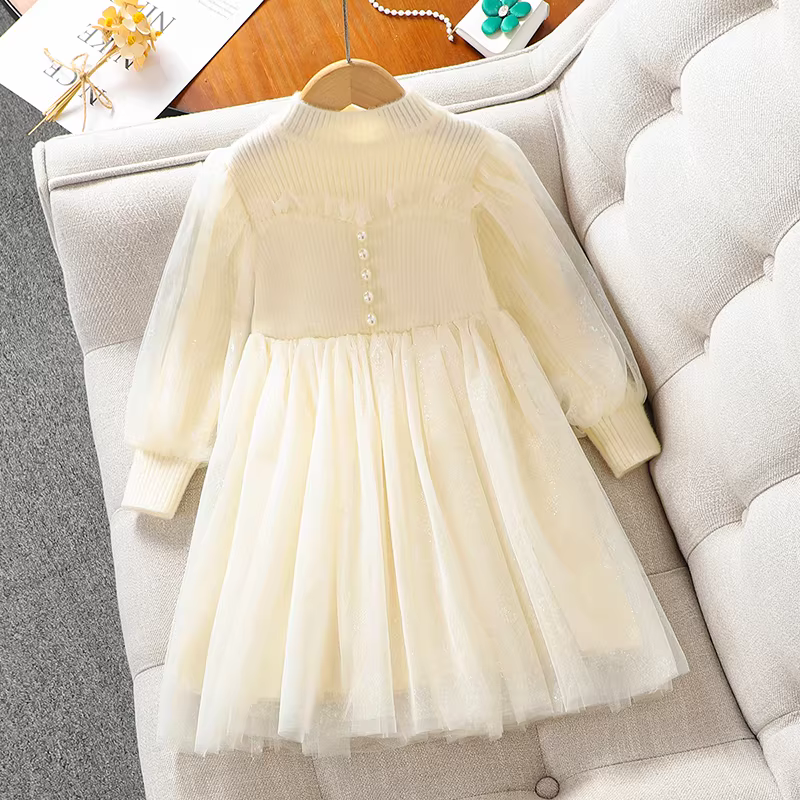 Váy bé gái thu đông 2025 kiểu mới, áo len bé gái thời trang, váy voan mùa đông, váy công chúa trẻ em