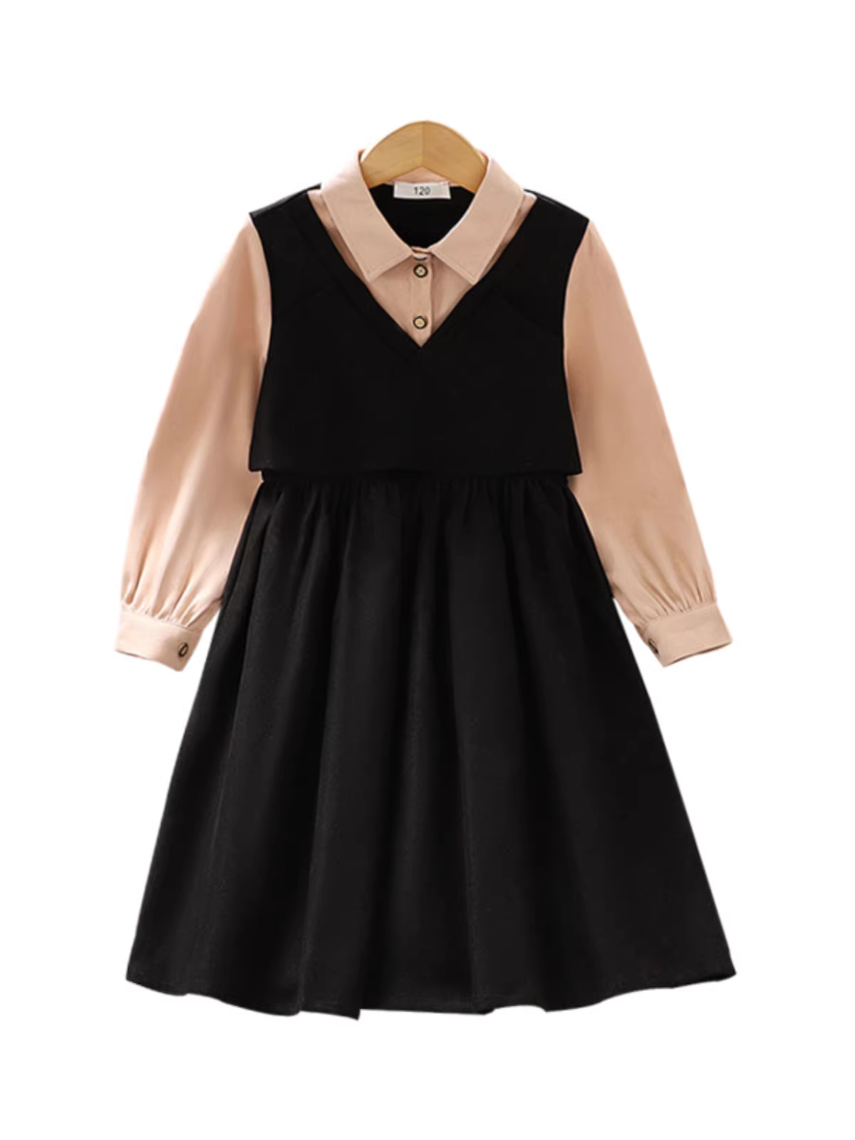 Váy bé gái, phong cách Hàn Quốc mùa thu, phong cách preppy, mẫu mới 2025, váy yếm giả hai mảnh cho trẻ em, váy mùa thu cho trẻ lớn.